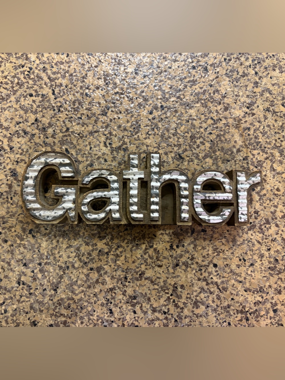 Chunky Decorative 'Gather' Word Sign - Rustic Silver Accent